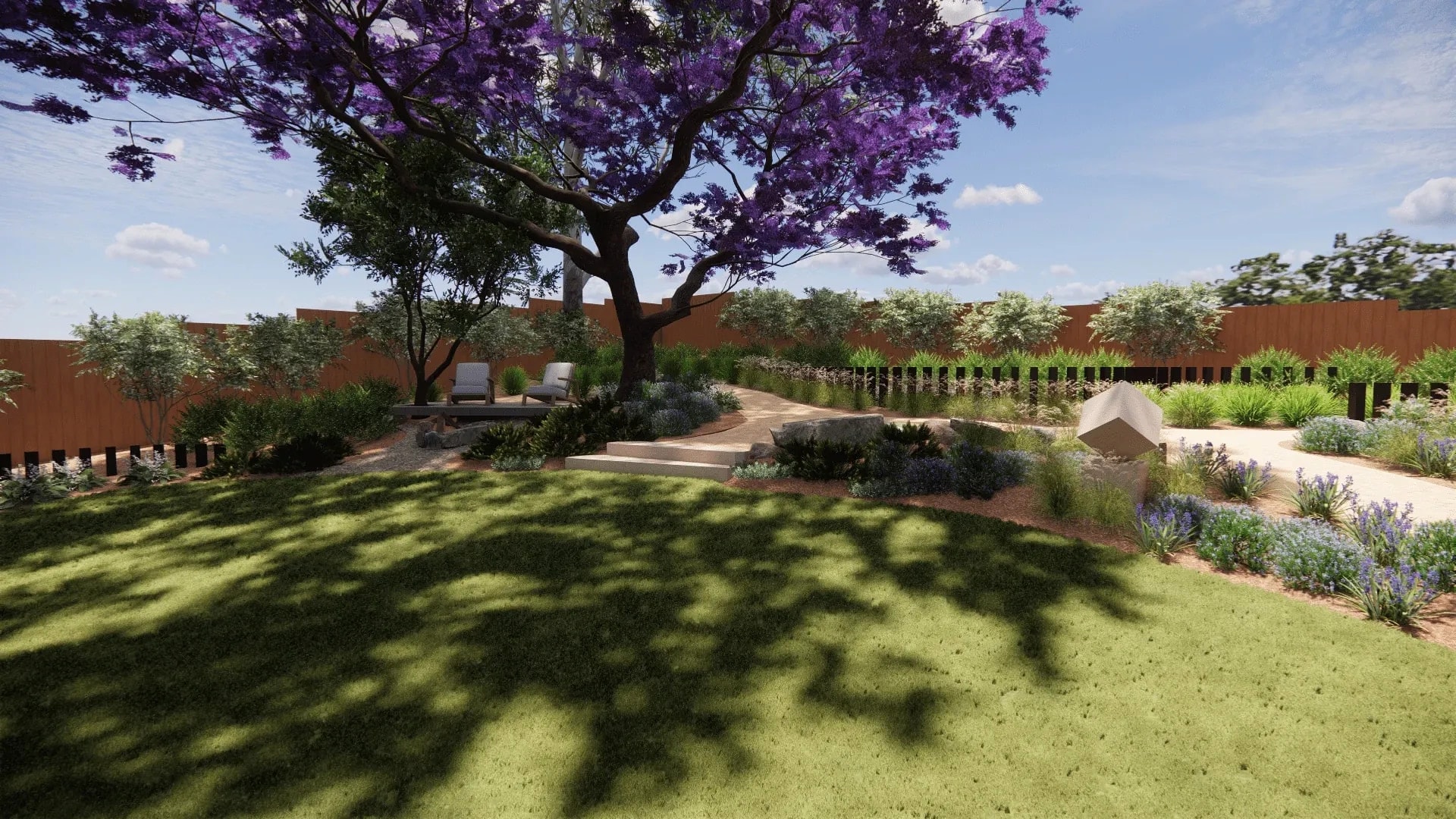 Elevated terrace garden overlooking the landscape